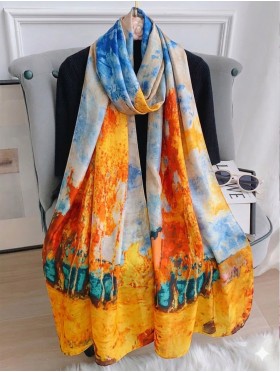 Premium Silk Feeling Wheatfield Painting Design Scarf